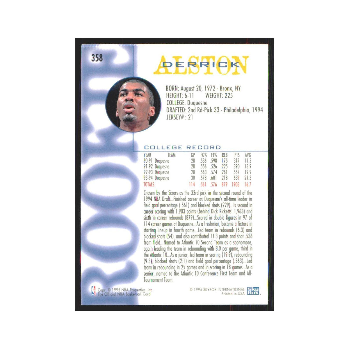 1994 NBA Hoops Derrick Alston RC 76ers #358