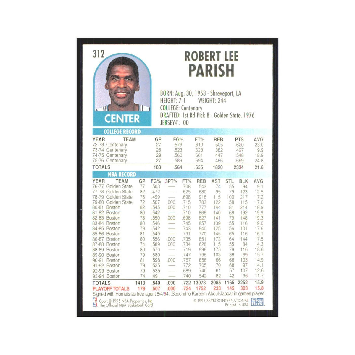 1994 NBA Hoops Robert Parish RC Hornets #312