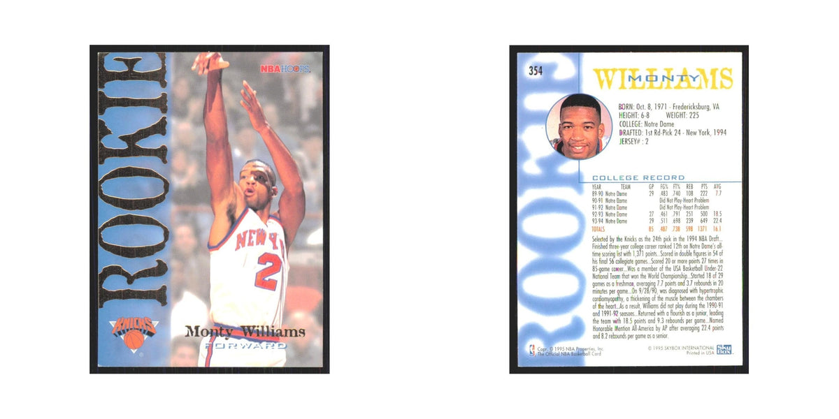 1994 NBA Hoops Monty Williams RC Knicks #354