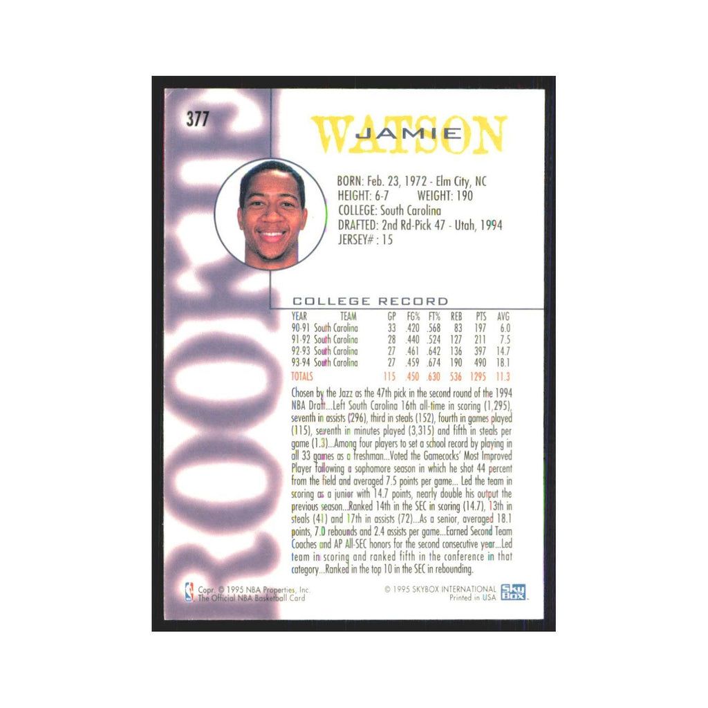 1994 NBA Hoops Jamie Watson RC Jazz #377