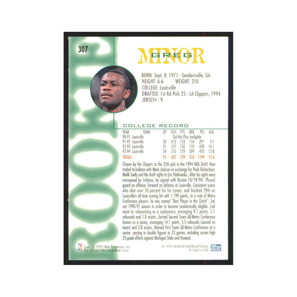 1994 NBA Hoops Greg Minor RC Celtics #307