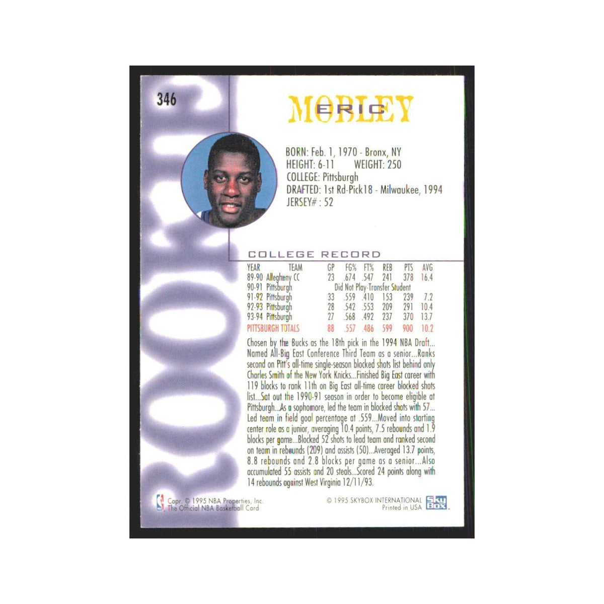 1994 NBA Hoops Eric Mobley RC Bucks #346