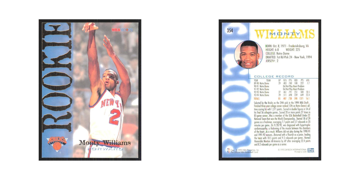 1994 NBA Hoops Monty Williams RC Knicks #354