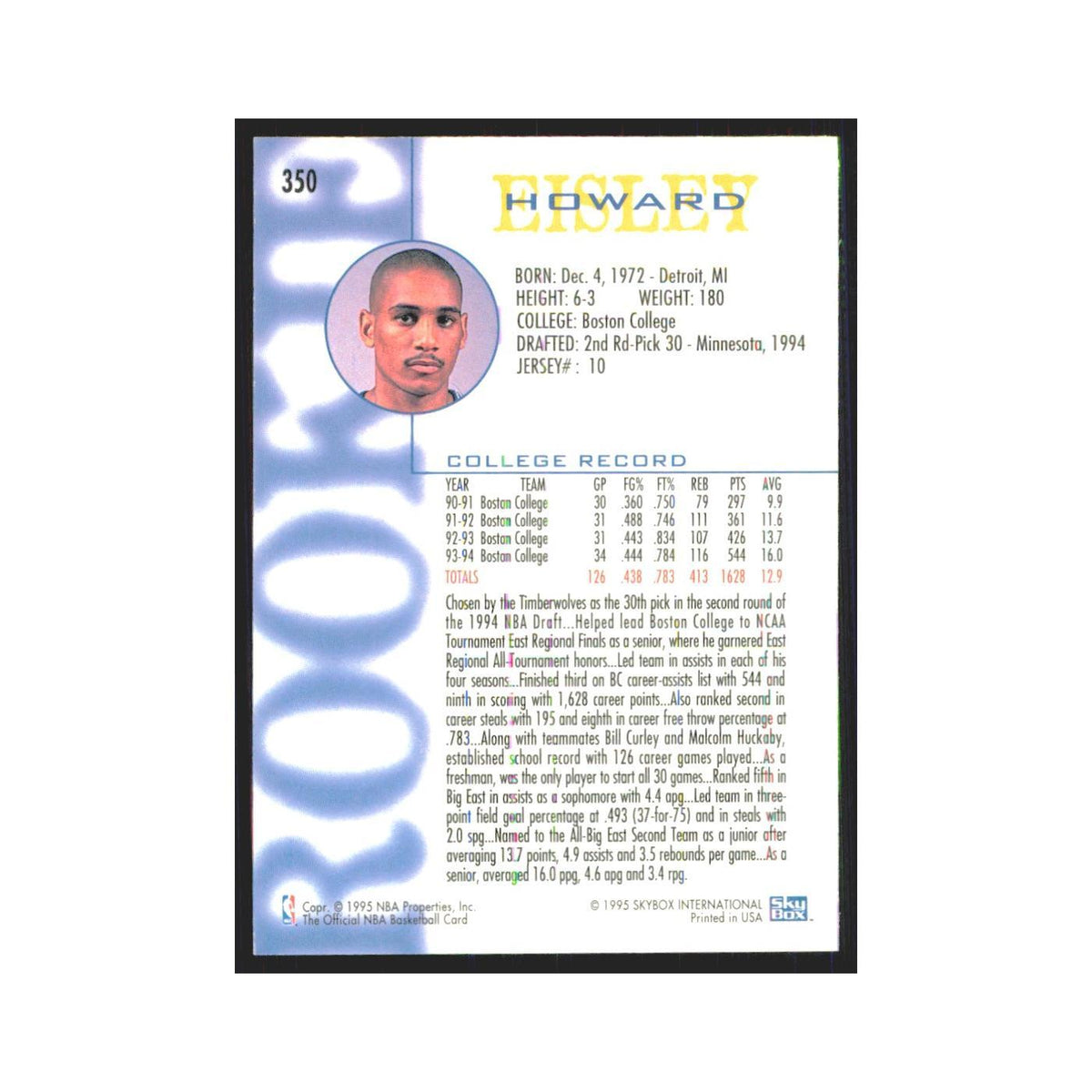 1994 NBA Hoops Howard Eisley RC Timberwolves #350