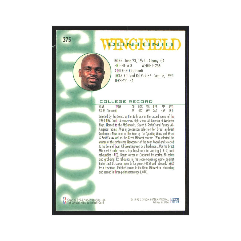 1994 NBA Hoops Dontonio Wingfield RC Seattle SuperSonics #375