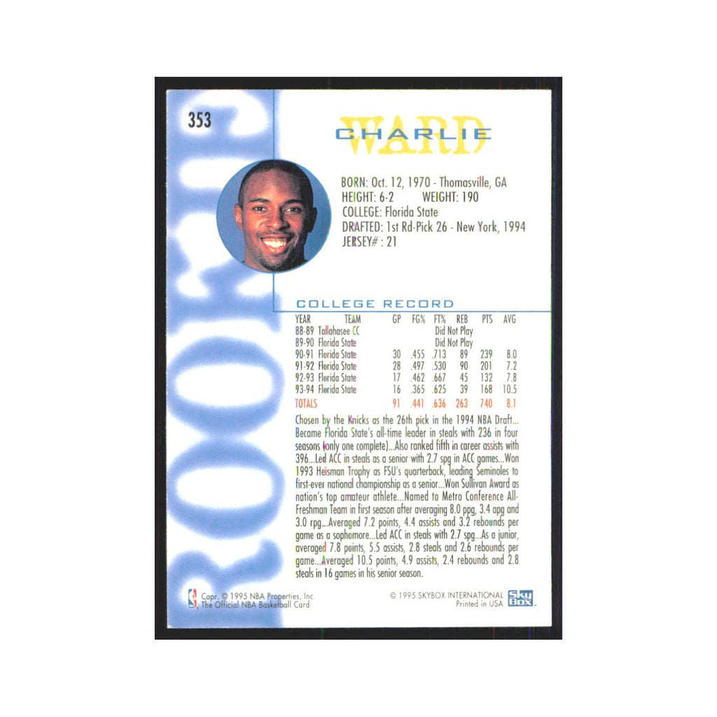 1994 NBA Hoops Charlie Ward RC Knicks #353