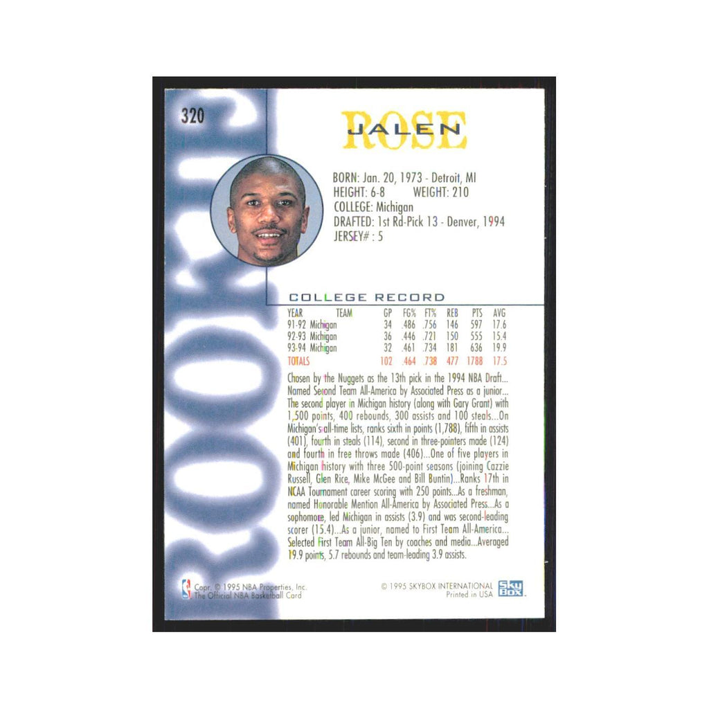1994 NBA Hoops Jalen Rose RC Nuggets #320
