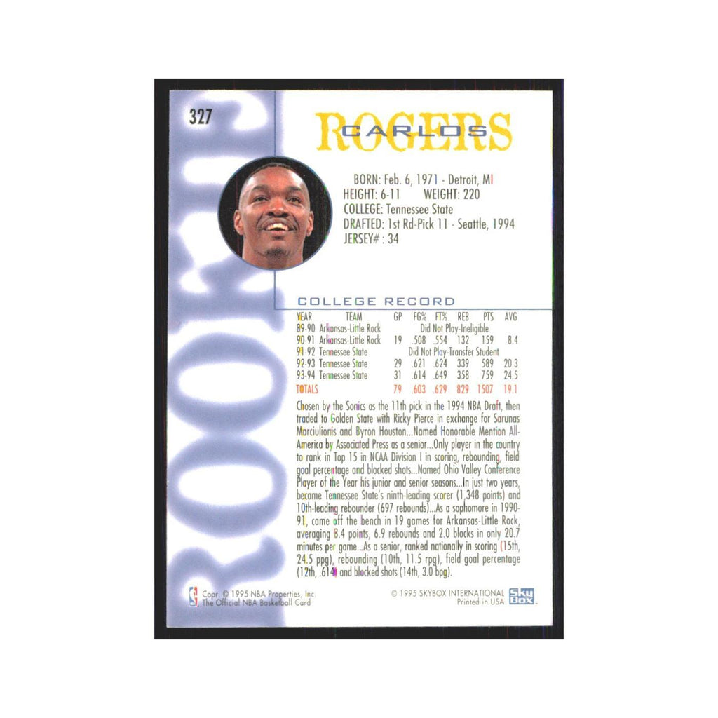 1994 NBA Hoops Carlos Rogers RC Golden State Warriors #327