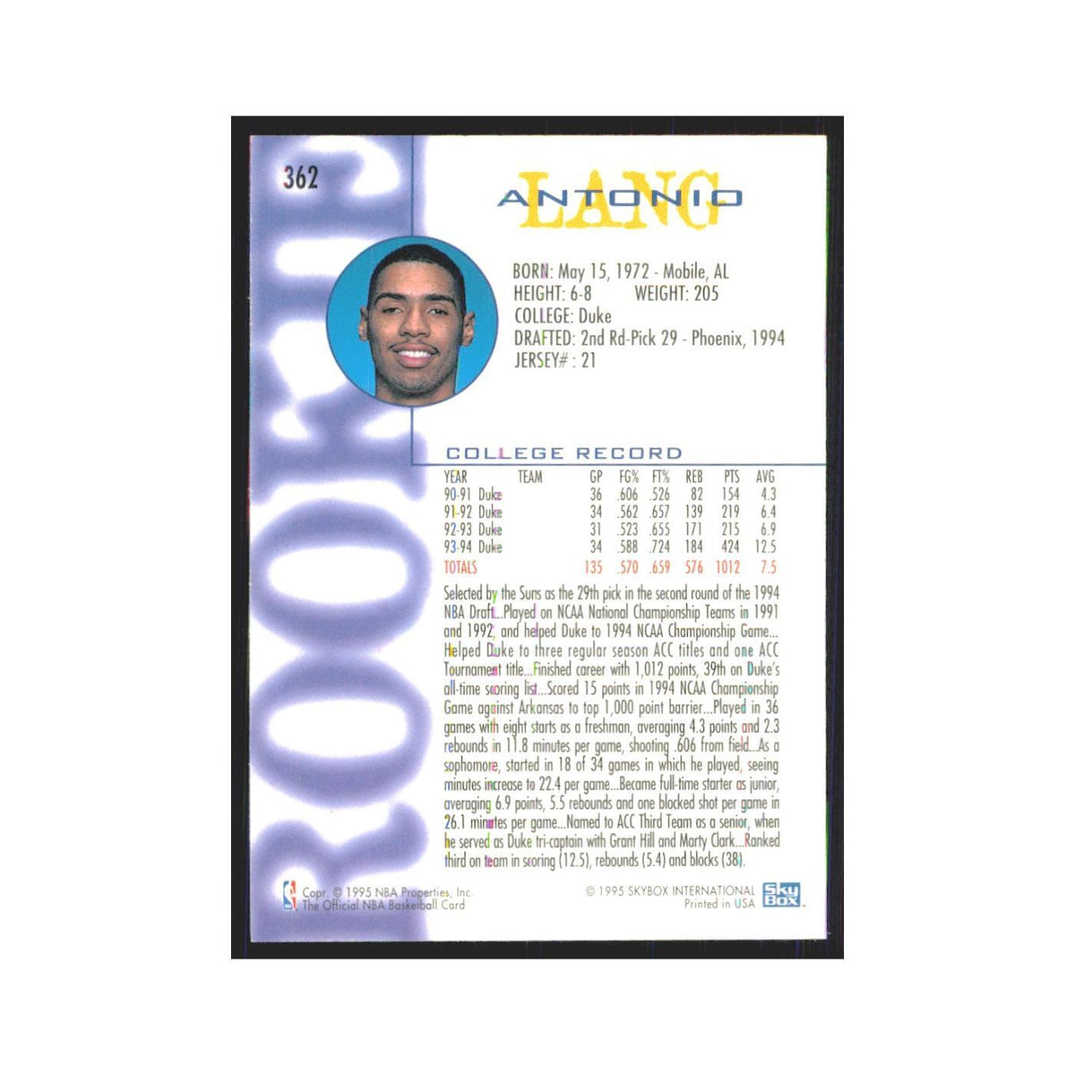 1994 NBA Hoops Antonio Lang RC Suns #362