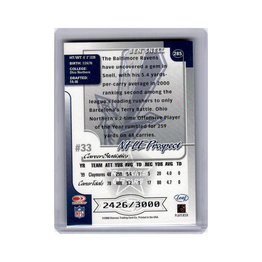 Ben Snell Rookie #/3000 2000 Leaf Rookies & Stars #285 Scottish Claymores NM