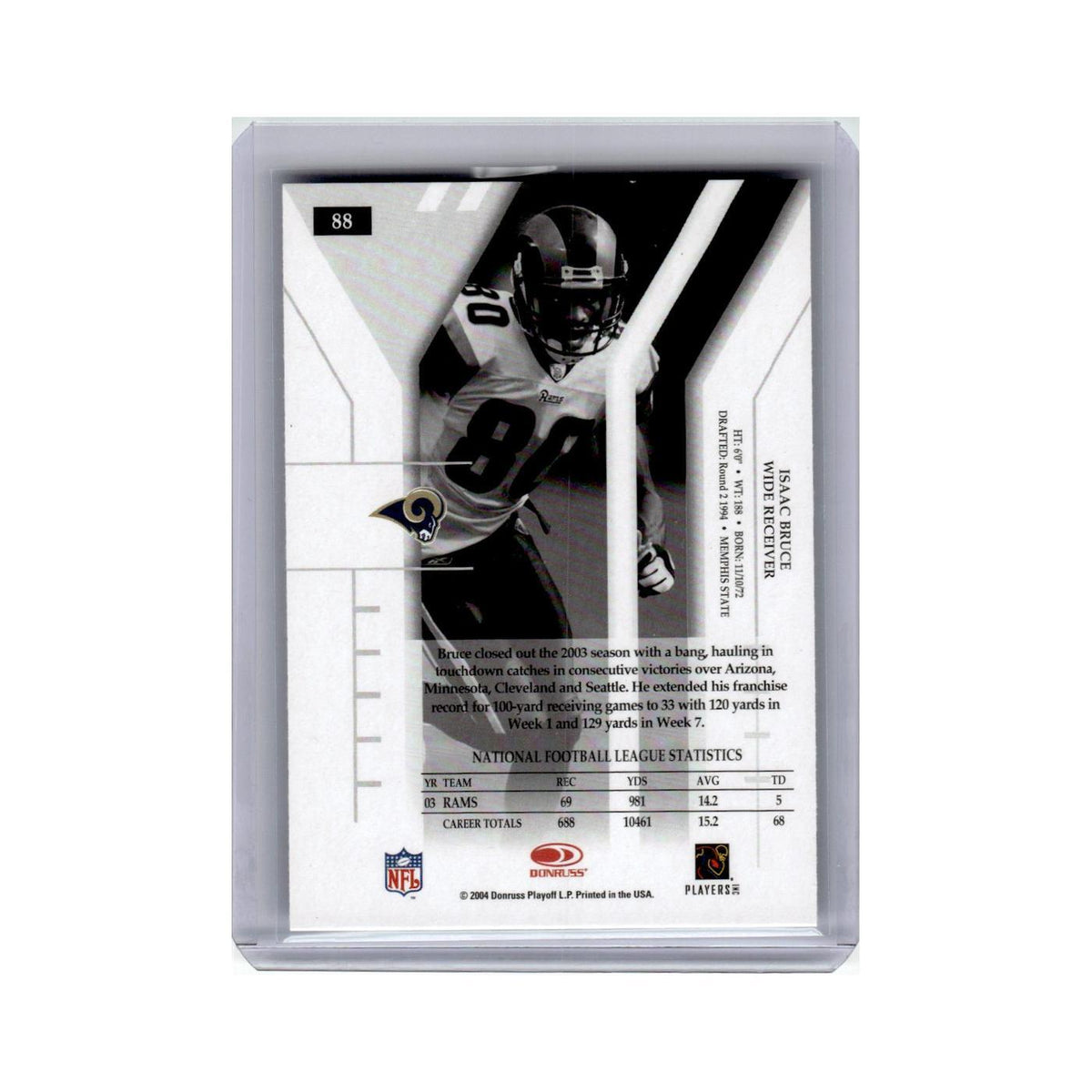 Isaac Bruce 2004 Donruss Elite #88 St. Louis Rams Football Card NM