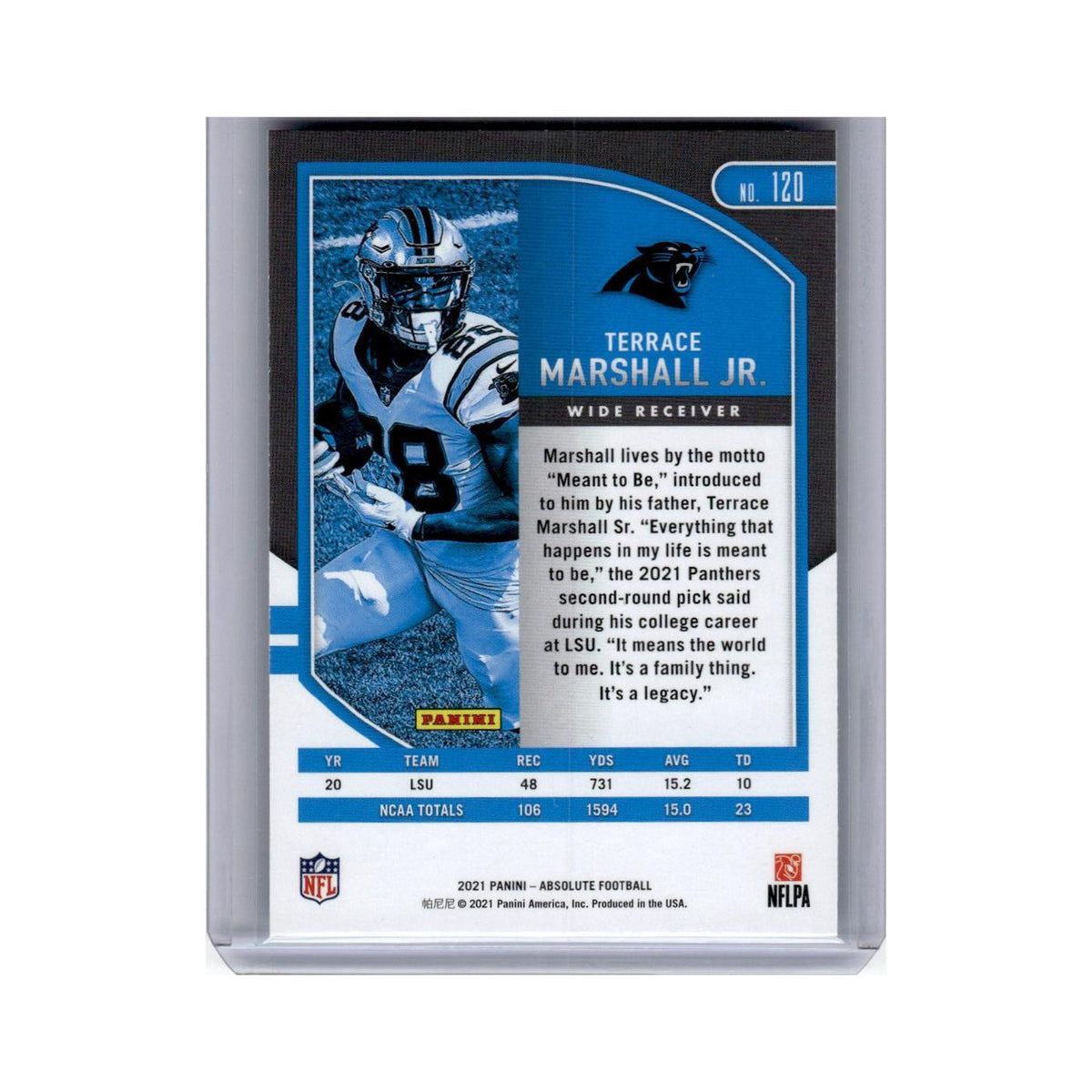 Terrace Marshall Jr. Rookie 2021 Panini Absolute #120 Carolina Panthers NM