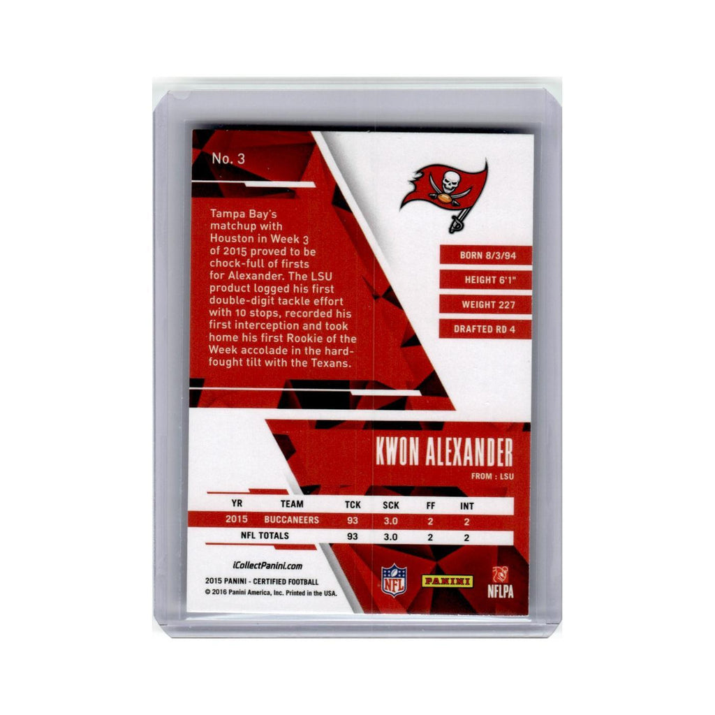 Kwon Alexander Rookie 2015 Panini Certified #3 Tampa Bay Buccaneers NM