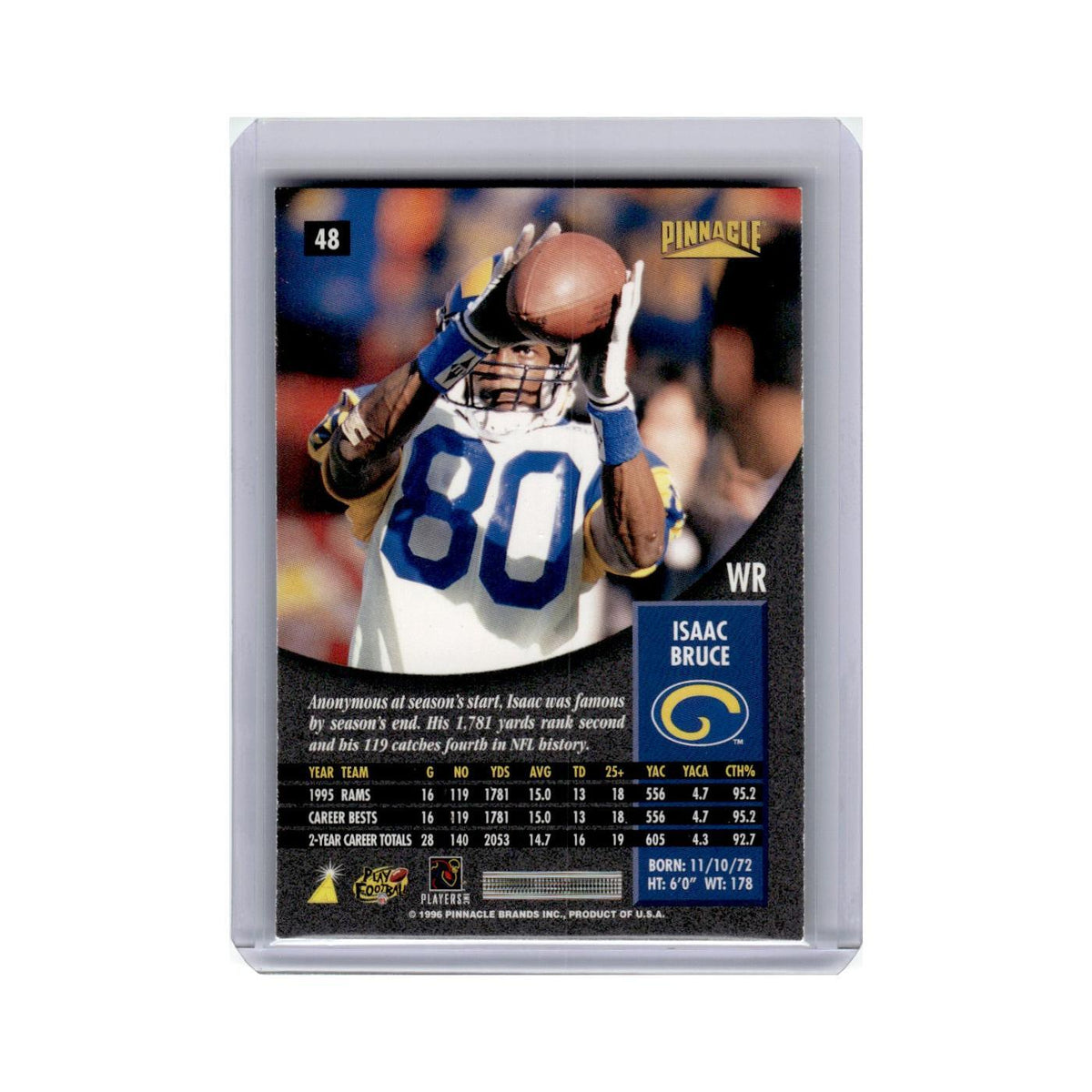 Isaac Bruce 1996 Pinnacle #48 St. Louis Rams Football Card NM