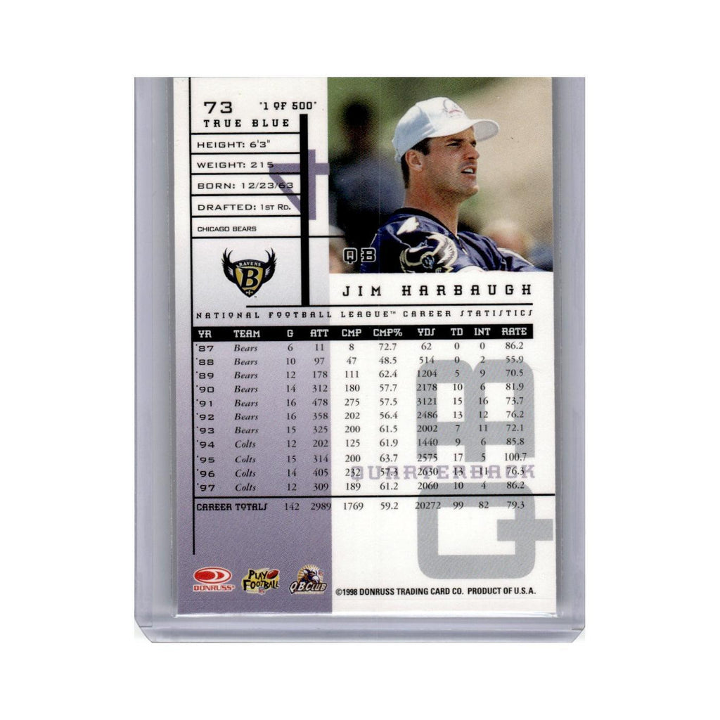 Jim Harbaugh 1998 Leaf Rookies & Stars #73 Baltimore Ravens Football Card NM