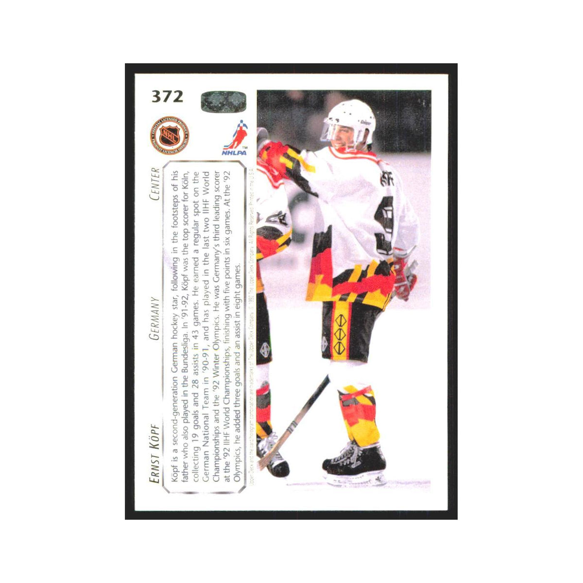 Ernst Kopf 1992 Upper Deck #372 Germany Hockey Card NM