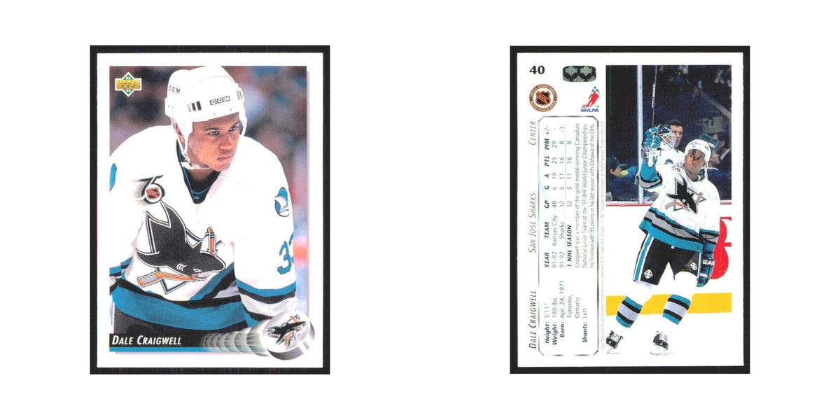 Dale Craigwell 1992 Upper Deck #40 San Jose Sharks Hockey Card NM