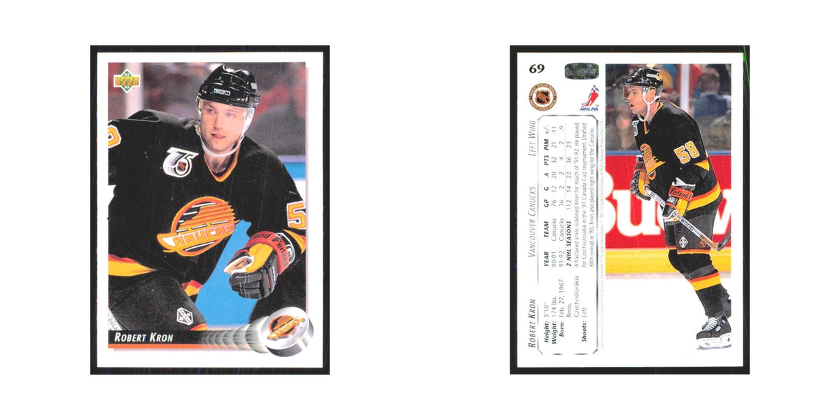 Robert Kron 1992 Upper Deck #69 Vancouver Canucks Hockey Card NM