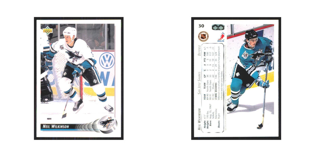 Neil Wilkinson 1992 Upper Deck #30 San Jose Sharks Hockey Card NM