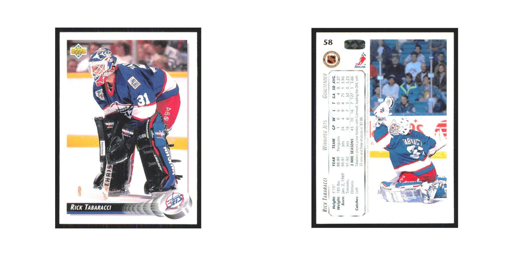 Rick Tabaracci 1992 Upper Deck #58 Winnipeg Jets Hockey Card NM
