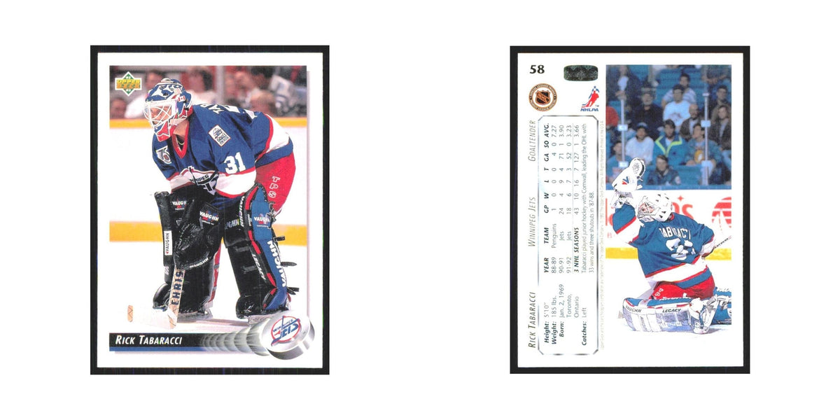 Rick Tabaracci 1992 Upper Deck #58 Winnipeg Jets Hockey Card NM