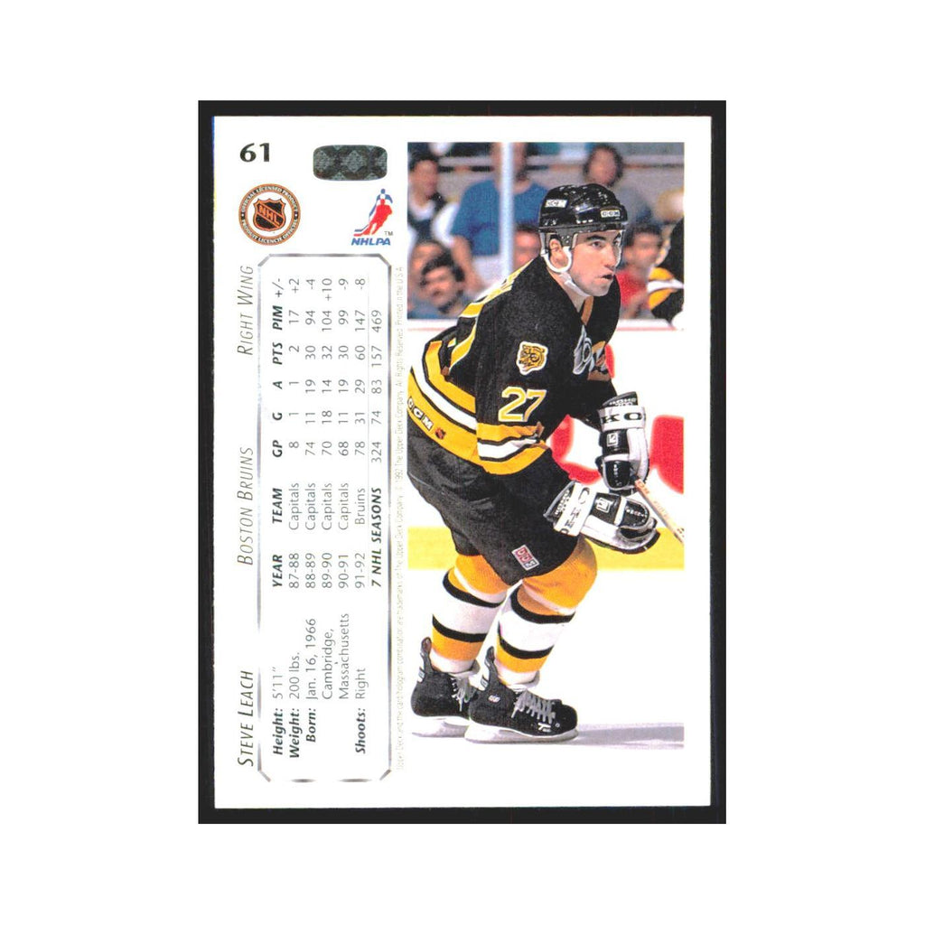 Steve Leach 1992 Upper Deck #61 Boston Bruins Hockey Card NM