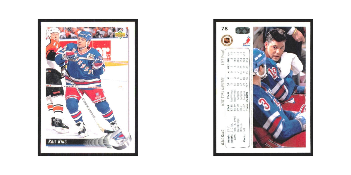 Kris King 1992 Upper Deck #78 New York Rangers Hockey Card NM