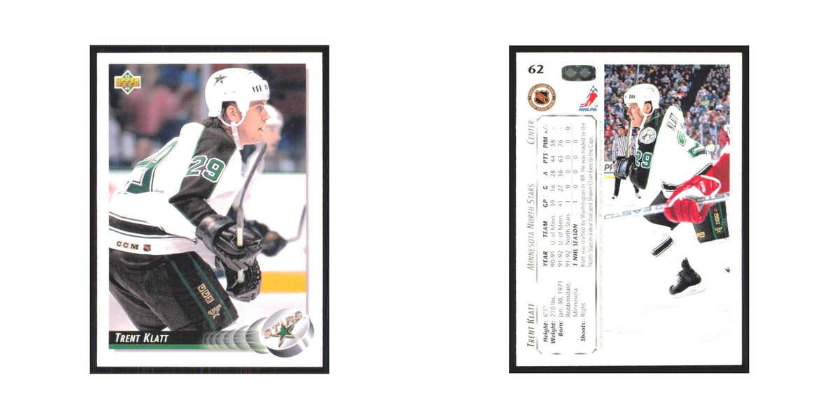 Trent Klatt 1992 Upper Deck #62 Minnesota North Stars Hockey Card NM