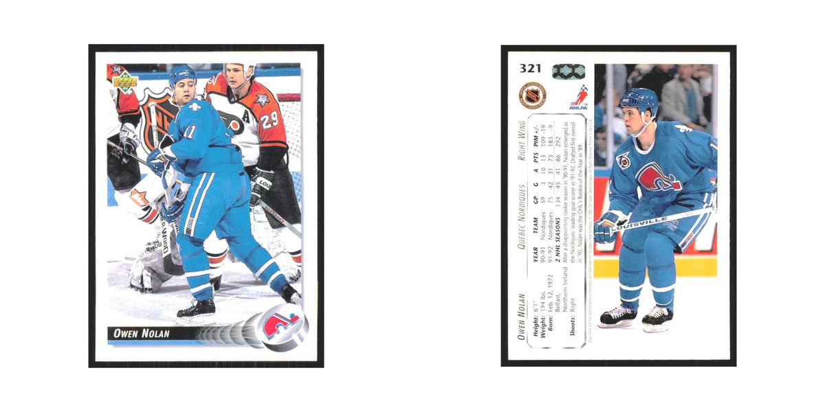 Owen Nolan 1992 Upper Deck #321 Quebec Nordiques Hockey Card NM