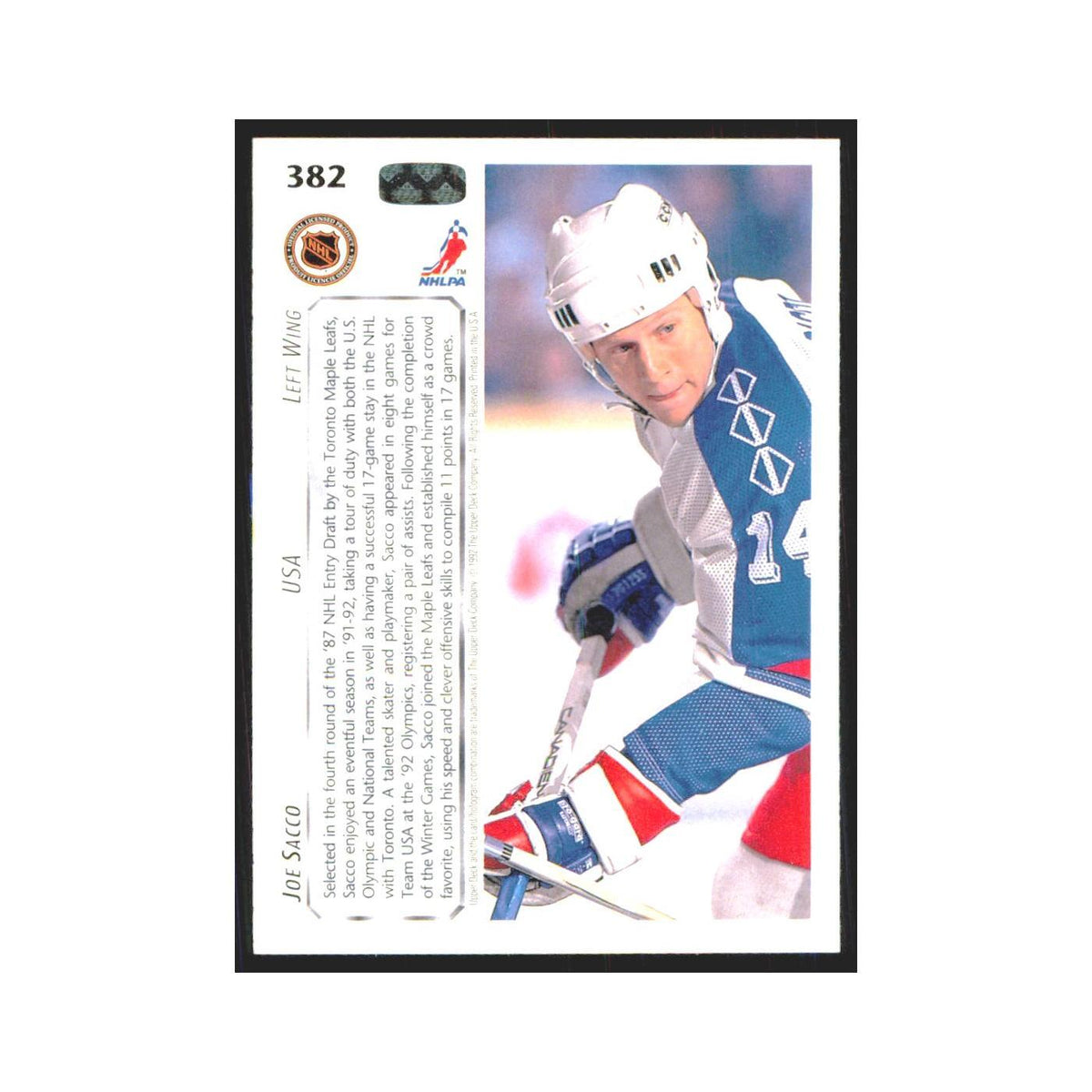Joe Sacco 1992 Upper Deck #382 USA Hockey Card NM