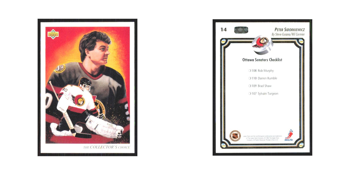 Peter Sidorkiewicz 1992 Upper Deck #14 Ottawa Senators Hockey Card NM