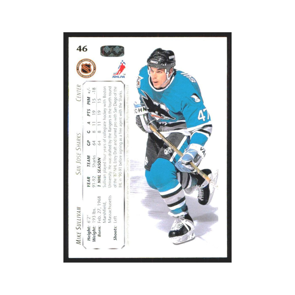 Mike Sullivan 1992 Upper Deck #46 San Jose Sharks Hockey Card NM