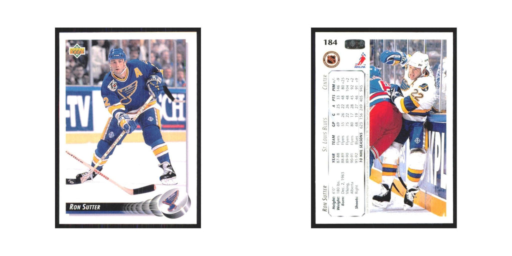 Ron Sutter 1992 Upper Deck #184 St. Louis Blues Hockey Card NM