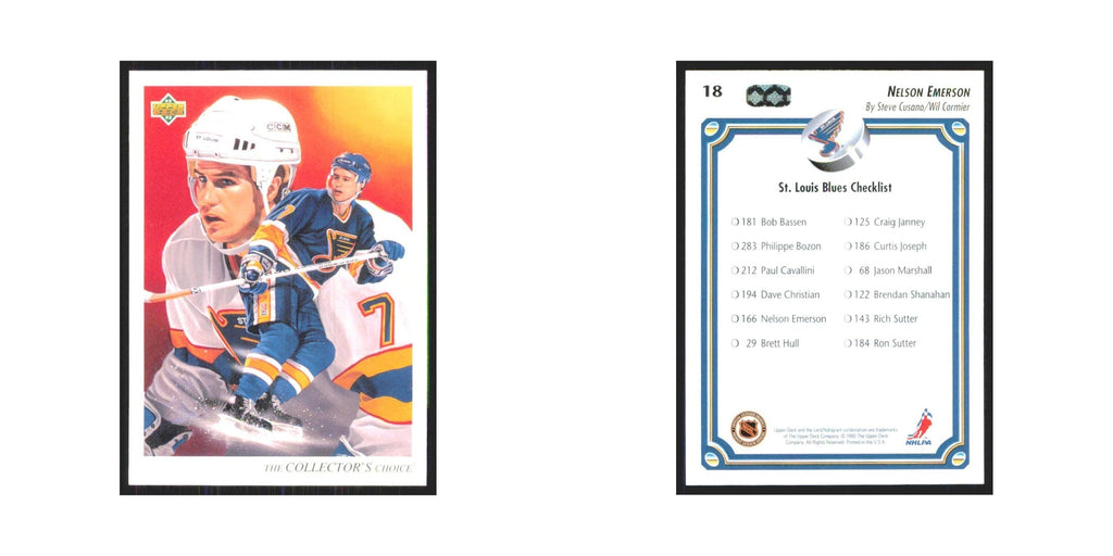 Nelson Emerson 1992 Upper Deck #18 St. Louis Blues Hockey Card NM