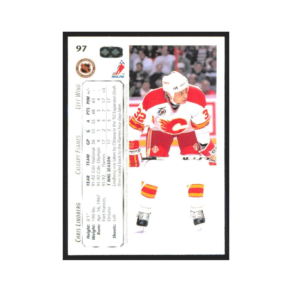 Chris Lindberg 1992 Upper Deck #97 Calgary Flames Hockey Card NM