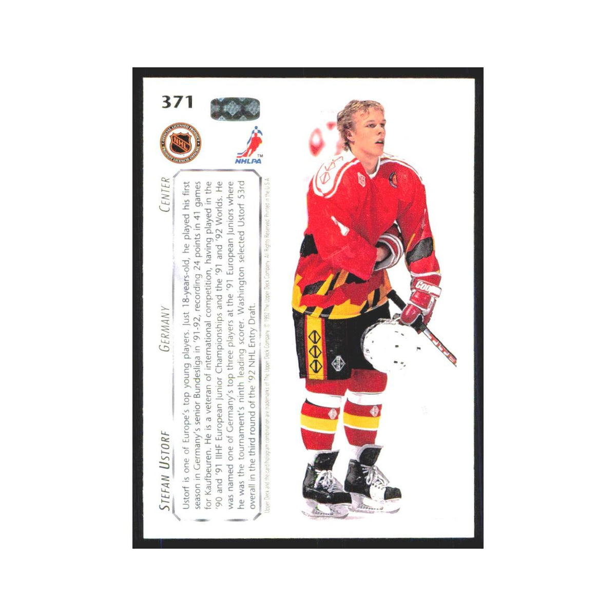 Stefan Ustorf 1992 Upper Deck #371 Germany Hockey Card NM