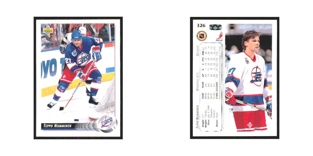 Teppo Numminen 1992 Upper Deck #326 Winnipeg Jets Hockey Card NM