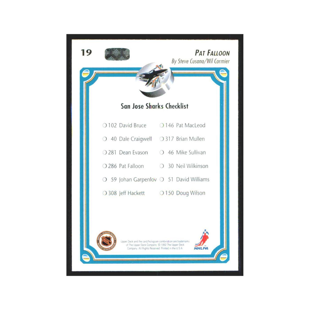 Pat Falloon 1992 Upper Deck #19 San Jose Sharks Hockey Card NM