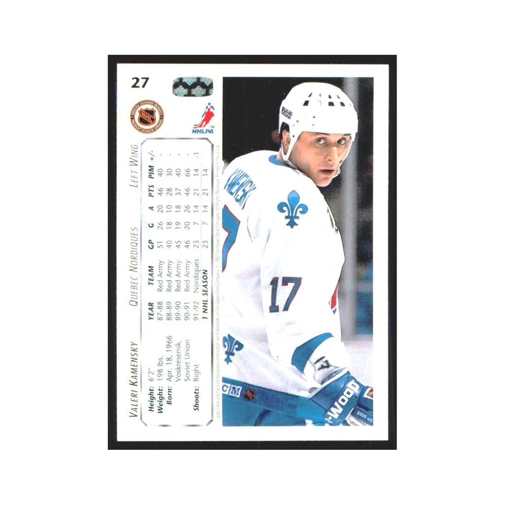 Valeri Kamensky 1992 Upper Deck #27 Quebec Nordiques Hockey Card NM