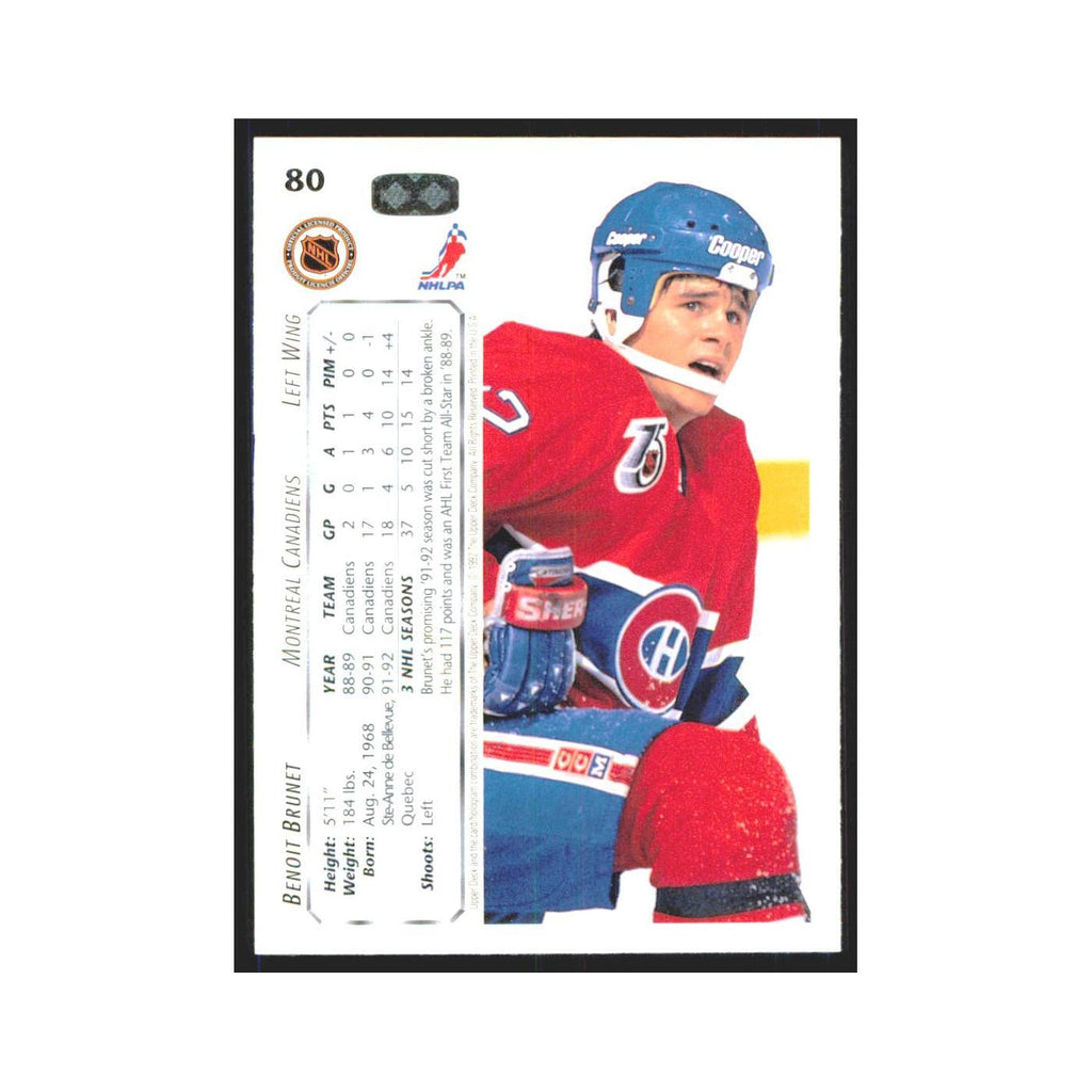 Benoit Brunet 1992 Upper Deck #80 Montreal Canadiens Hockey Card NM