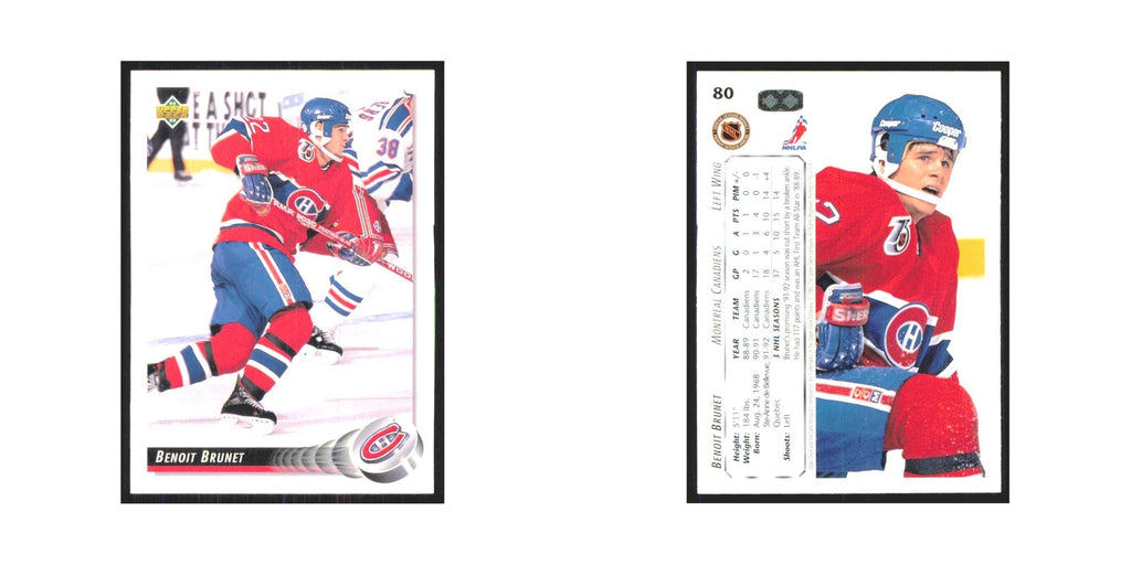 Benoit Brunet 1992 Upper Deck #80 Montreal Canadiens Hockey Card NM