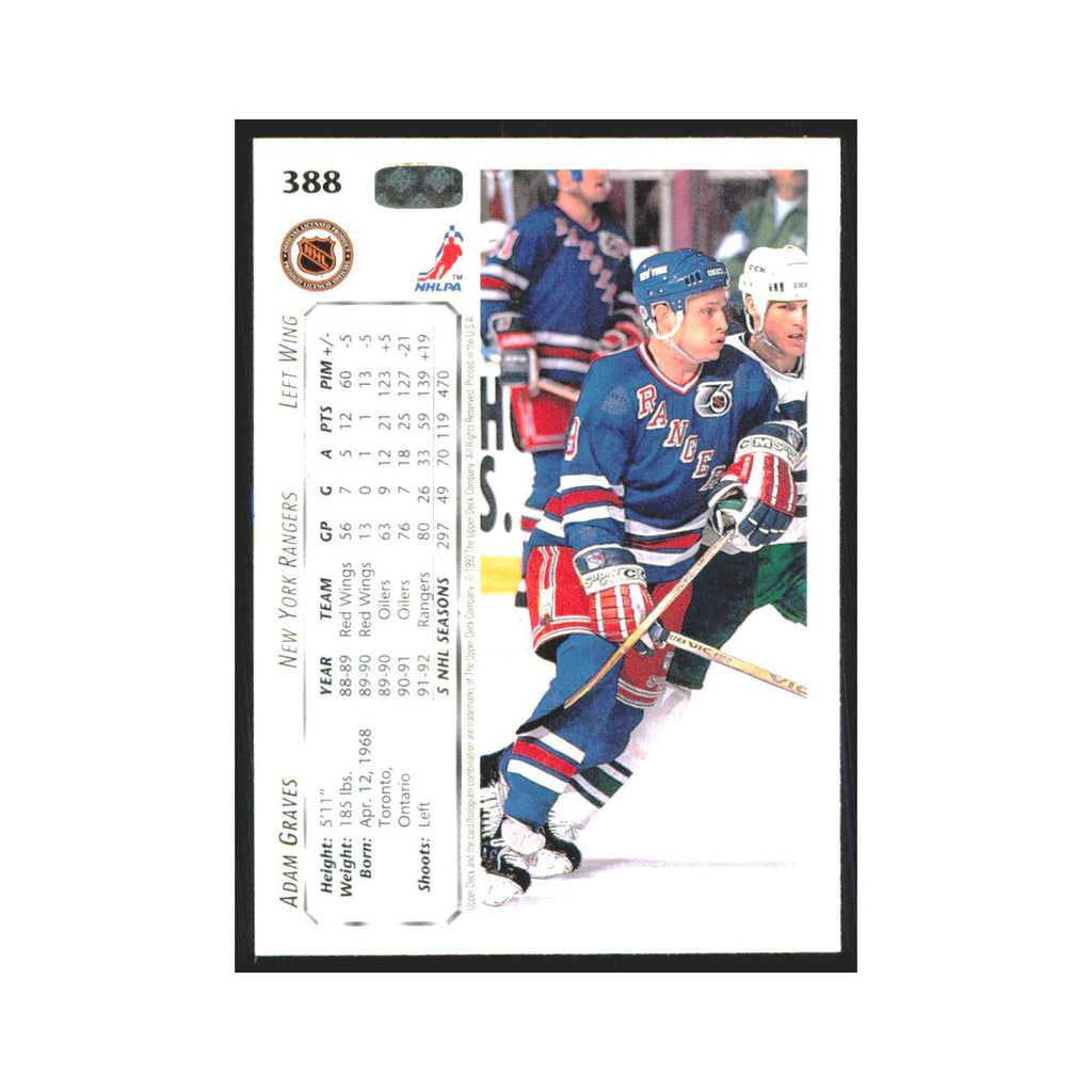 Adam Graves 1992 Upper Deck #388 New York Rangers Hockey Card NM