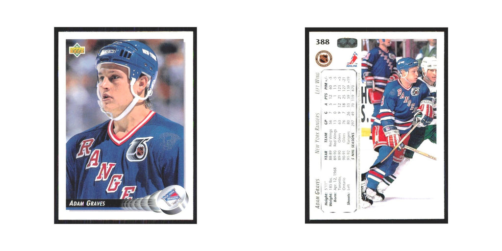 Adam Graves 1992 Upper Deck #388 New York Rangers Hockey Card NM