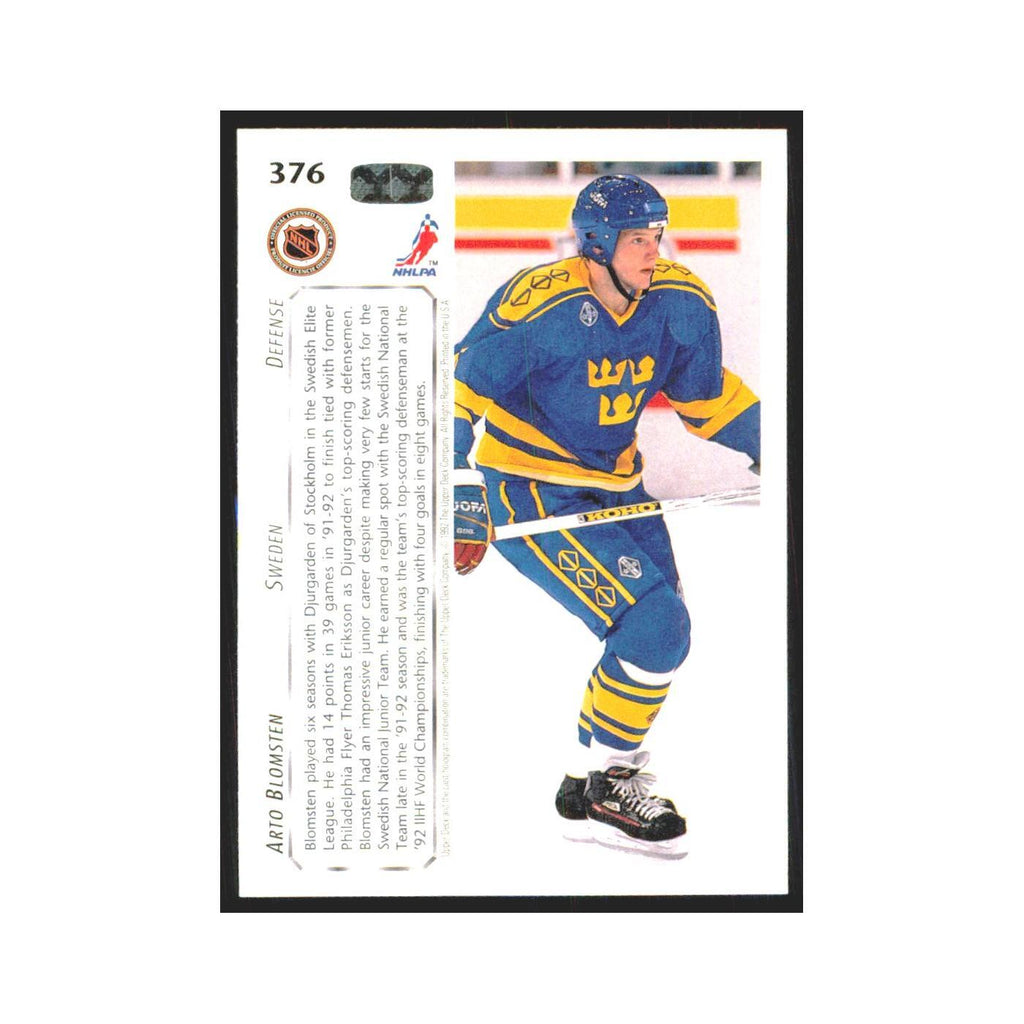 Arto Blomsten 1992 Upper Deck #376 Sweden Hockey Card NM