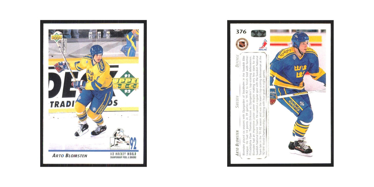 Arto Blomsten 1992 Upper Deck #376 Sweden Hockey Card NM