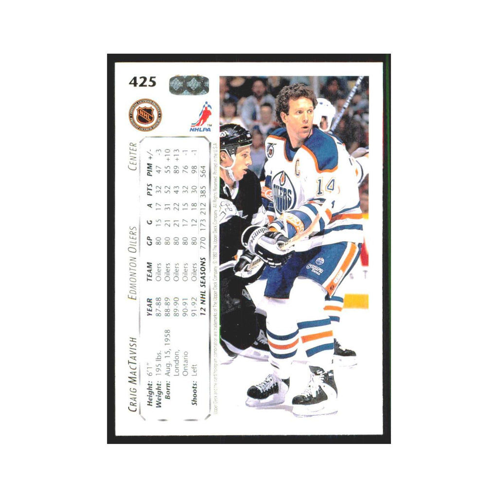 Craig MacTavish 1992 Upper Deck #425 Edmonton Oilers Hockey Card NM