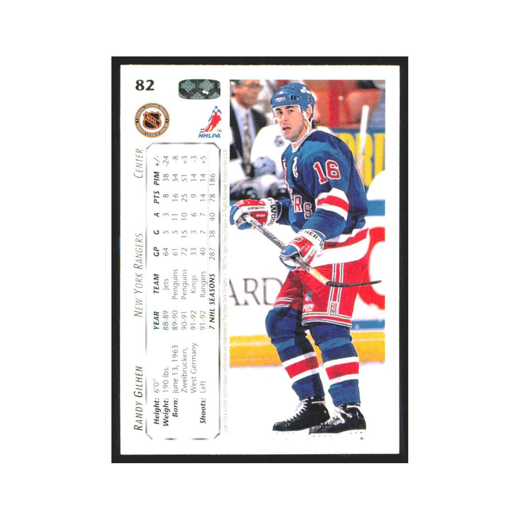 Randy Gilhen 1992 Upper Deck #82 New York Rangers Hockey Card NM