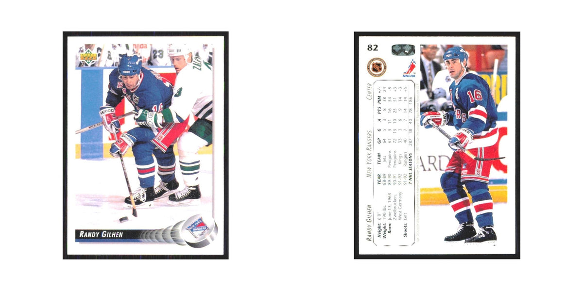 Randy Gilhen 1992 Upper Deck #82 New York Rangers Hockey Card NM