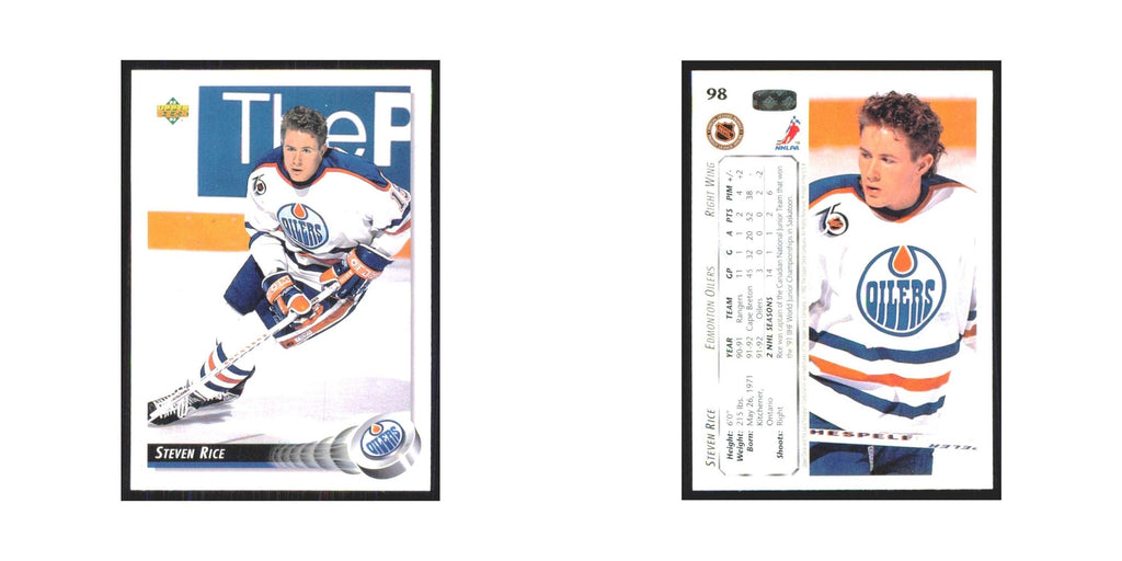 Steven Rice 1992 Upper Deck #98 Edmonton Oilers Hockey Card NM