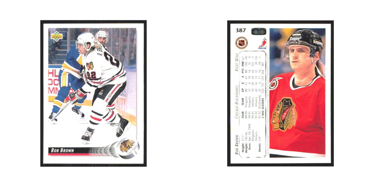 Rob Brown 1992 Upper Deck #387 Chicago Blackhawks Hockey Card NM